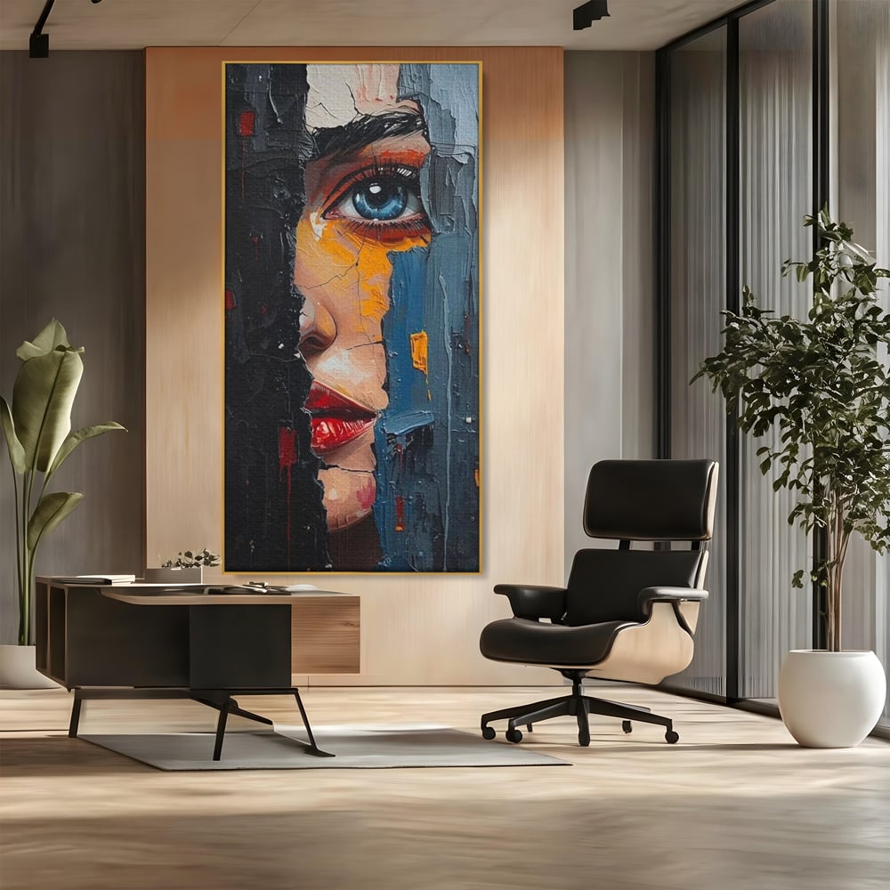 Tablou Canvas Premium, LuxCanva® P1029, Franturi de Dorinta, Privire, Misterios, Ochi, Albastru, Frumusete, Femeie, Magnetism, Dormitor, Living
