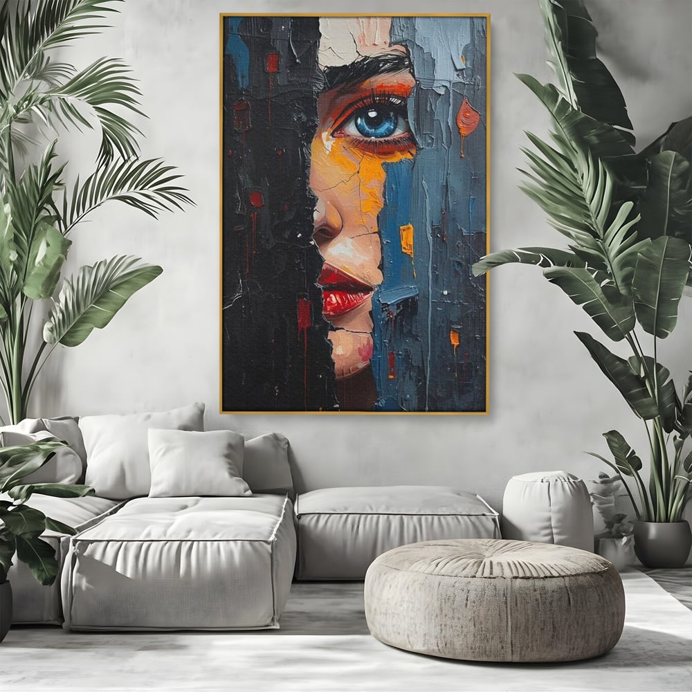 Tablou Canvas Premium, LuxCanva® P1029, Franturi de Dorinta, Privire, Misterios, Ochi, Albastru, Frumusete, Femeie, Magnetism, Dormitor, Living