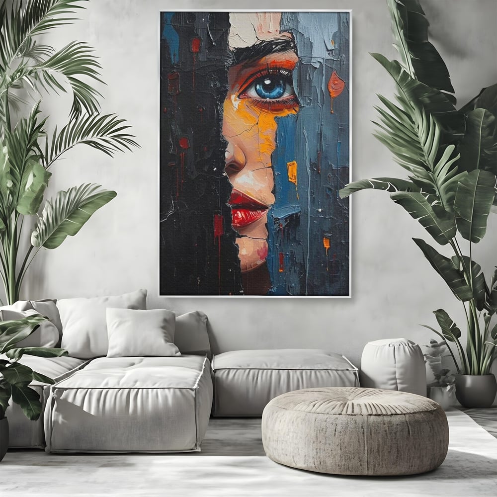 Tablou Canvas Premium, LuxCanva® P1029, Franturi de Dorinta, Privire, Misterios, Ochi, Albastru, Frumusete, Femeie, Magnetism, Dormitor, Living