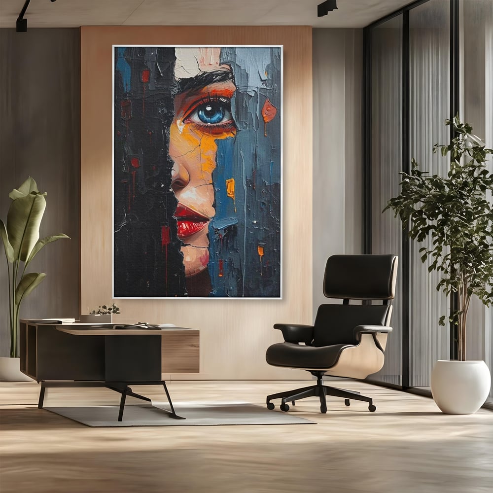 Tablou Canvas Premium, LuxCanva® P1029, Franturi de Dorinta, Privire, Misterios, Ochi, Albastru, Frumusete, Femeie, Magnetism, Dormitor, Living