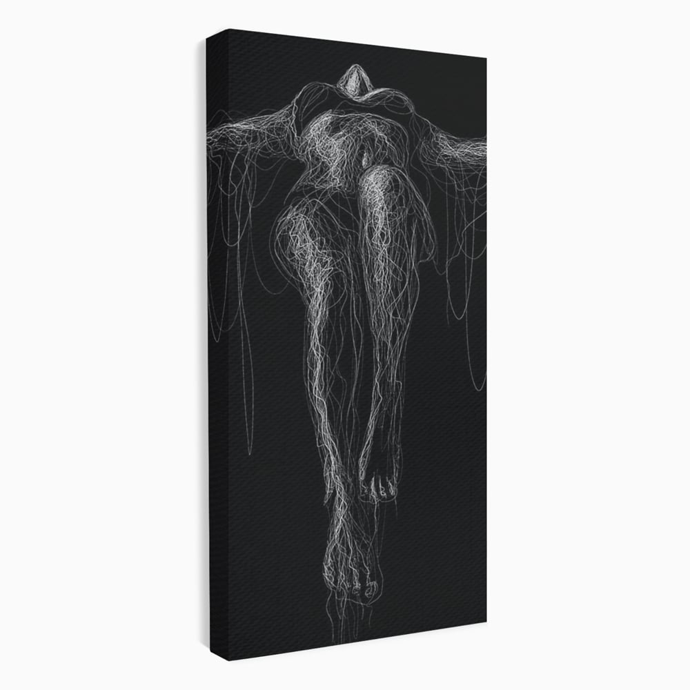 Leinwand Premium Canvas Wandkunst, LuxCanva® P1033, Himmelfahrt des Körpers, Weiß, Schwarz, Linien, Abstrakt, Abstrakt, Frau, Silhouette, Sexy, Silhouette, Umriss, Umriss, künstlerisch, Schlafzimmer, Wohnzimmer