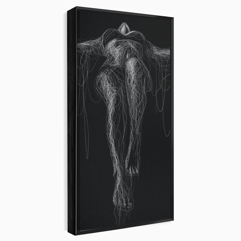 Leinwand Premium Canvas Wandkunst, LuxCanva® P1033, Himmelfahrt des Körpers, Weiß, Schwarz, Linien, Abstrakt, Abstrakt, Frau, Silhouette, Sexy, Silhouette, Umriss, Umriss, künstlerisch, Schlafzimmer, Wohnzimmer