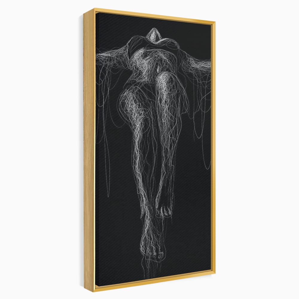 Leinwand Premium Canvas Wandkunst, LuxCanva® P1033, Himmelfahrt des Körpers, Weiß, Schwarz, Linien, Abstrakt, Abstrakt, Frau, Silhouette, Sexy, Silhouette, Umriss, Umriss, künstlerisch, Schlafzimmer, Wohnzimmer