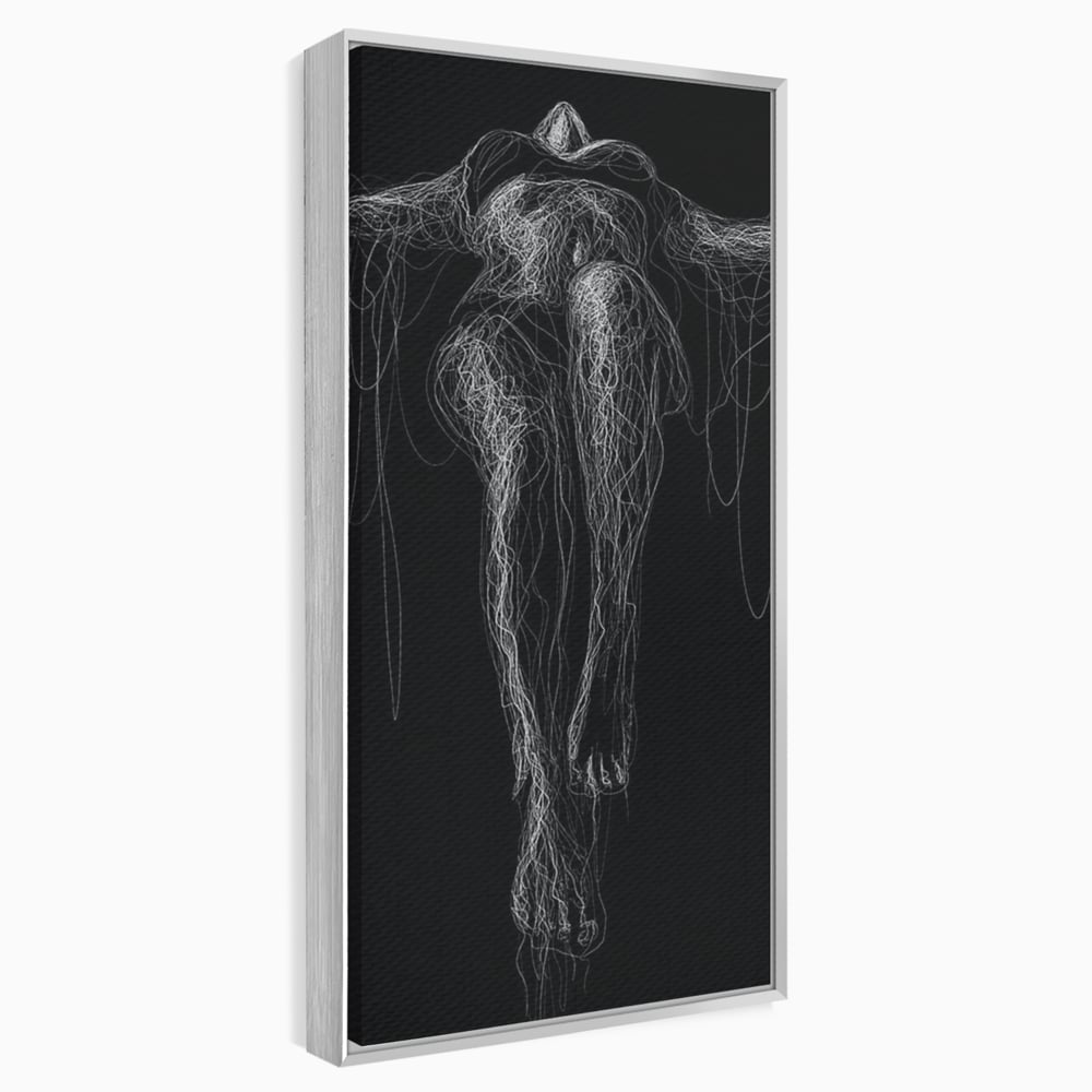 Leinwand Premium Canvas Wandkunst, LuxCanva® P1033, Himmelfahrt des Körpers, Weiß, Schwarz, Linien, Abstrakt, Abstrakt, Frau, Silhouette, Sexy, Silhouette, Umriss, Umriss, künstlerisch, Schlafzimmer, Wohnzimmer