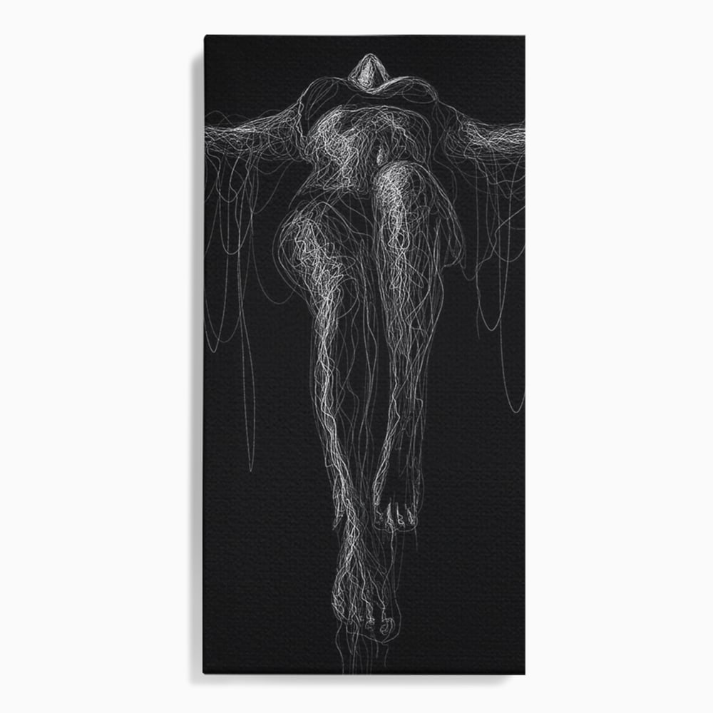Leinwand Premium Canvas Wandkunst, LuxCanva® P1033, Himmelfahrt des Körpers, Weiß, Schwarz, Linien, Abstrakt, Abstrakt, Frau, Silhouette, Sexy, Silhouette, Umriss, Umriss, künstlerisch, Schlafzimmer, Wohnzimmer