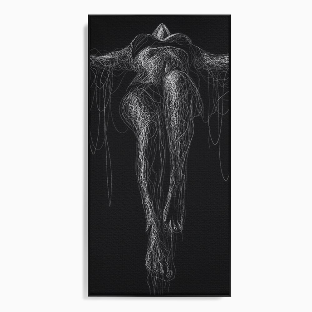 Leinwand Premium Canvas Wandkunst, LuxCanva® P1033, Himmelfahrt des Körpers, Weiß, Schwarz, Linien, Abstrakt, Abstrakt, Frau, Silhouette, Sexy, Silhouette, Umriss, Umriss, künstlerisch, Schlafzimmer, Wohnzimmer