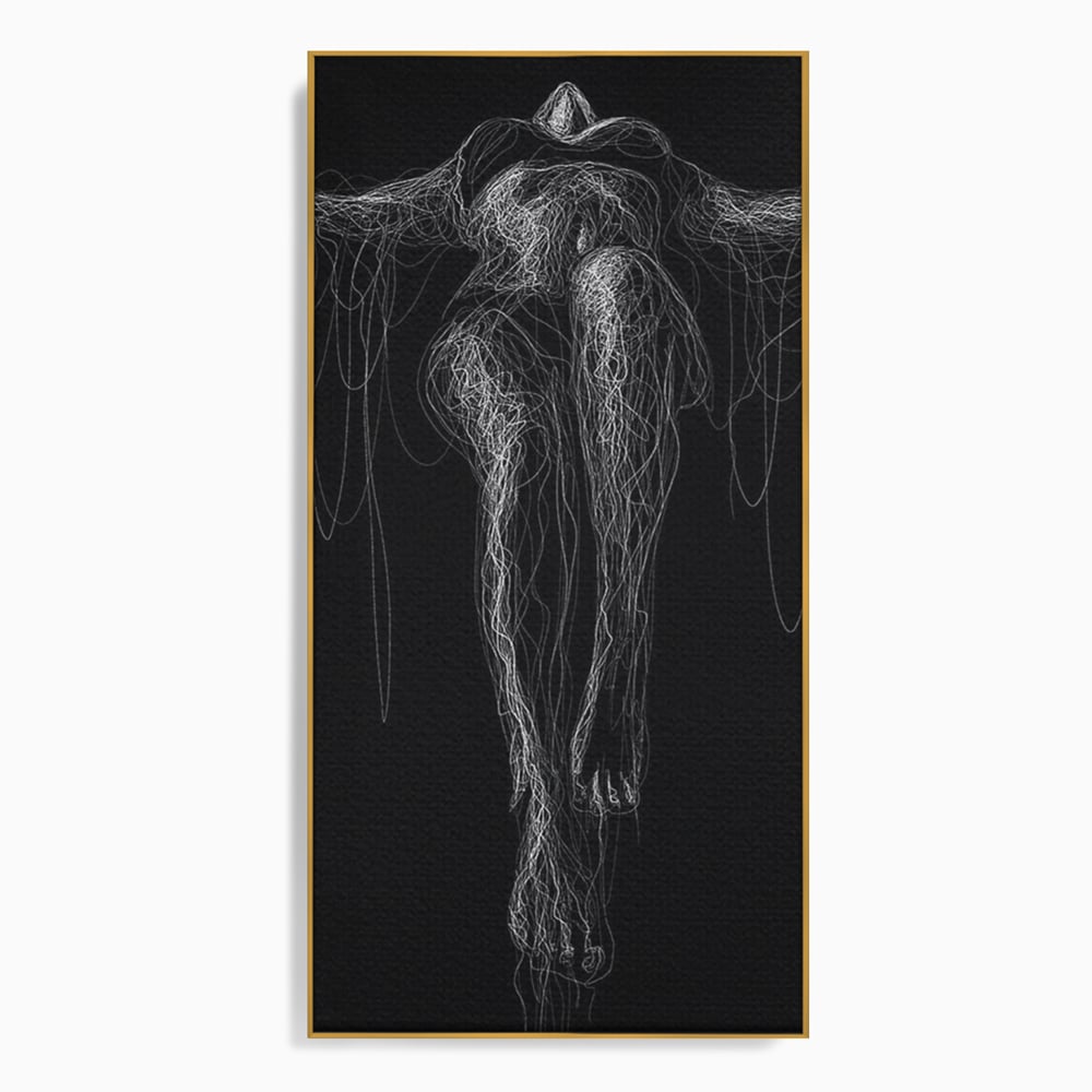 Leinwand Premium Canvas Wandkunst, LuxCanva® P1033, Himmelfahrt des Körpers, Weiß, Schwarz, Linien, Abstrakt, Abstrakt, Frau, Silhouette, Sexy, Silhouette, Umriss, Umriss, künstlerisch, Schlafzimmer, Wohnzimmer