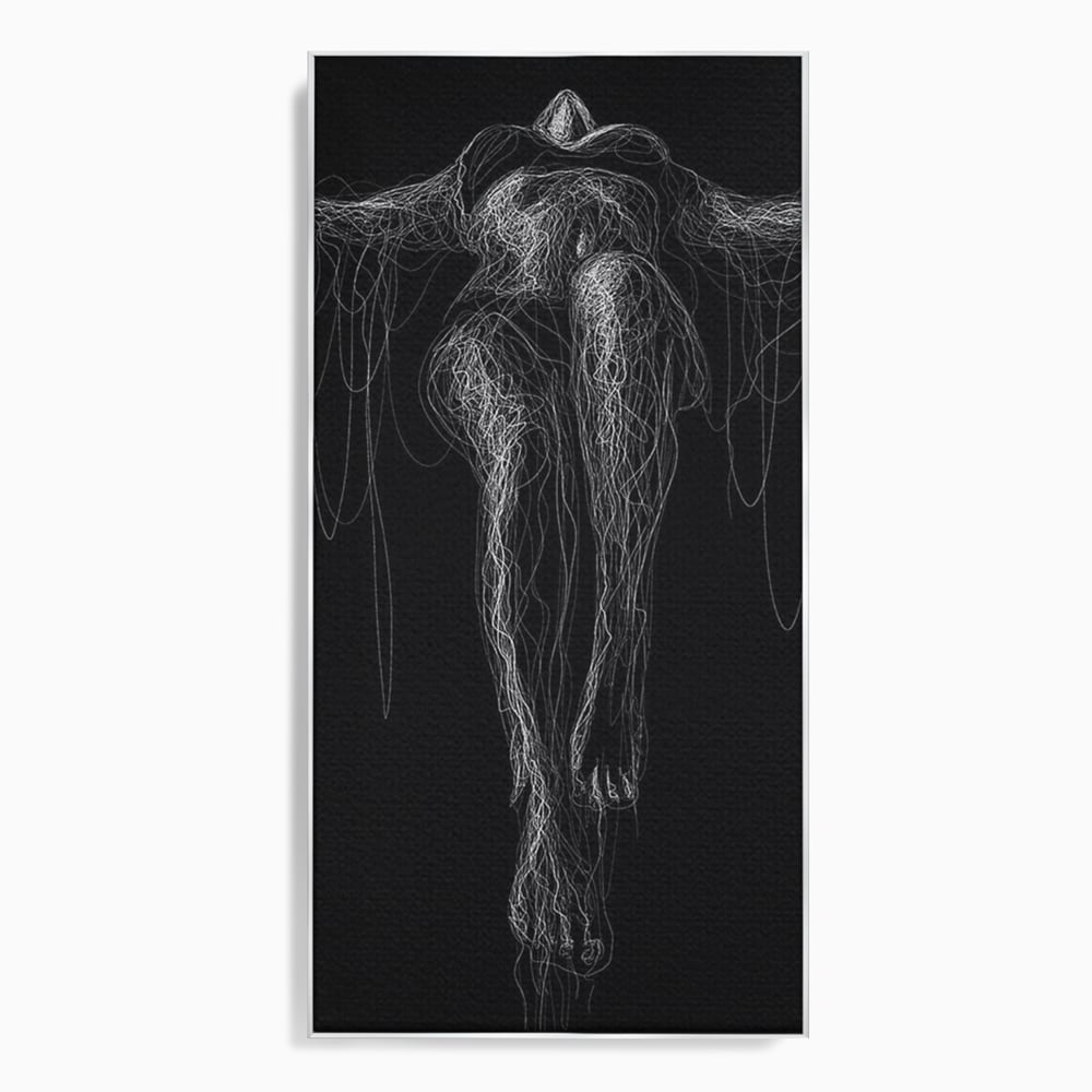 Leinwand Premium Canvas Wandkunst, LuxCanva® P1033, Himmelfahrt des Körpers, Weiß, Schwarz, Linien, Abstrakt, Abstrakt, Frau, Silhouette, Sexy, Silhouette, Umriss, Umriss, künstlerisch, Schlafzimmer, Wohnzimmer