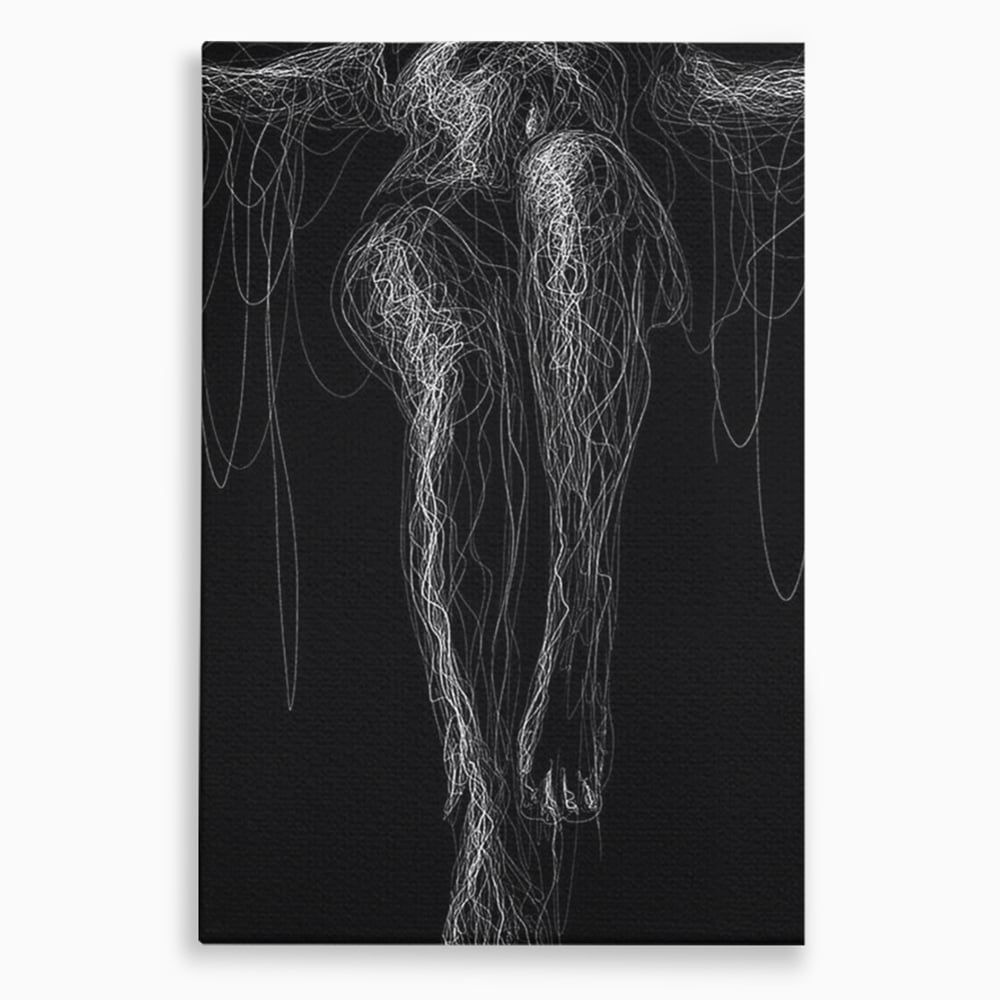Leinwand Premium Canvas Wandkunst, LuxCanva® P1033, Himmelfahrt des Körpers, Weiß, Schwarz, Linien, Abstrakt, Abstrakt, Frau, Silhouette, Sexy, Silhouette, Umriss, Umriss, künstlerisch, Schlafzimmer, Wohnzimmer