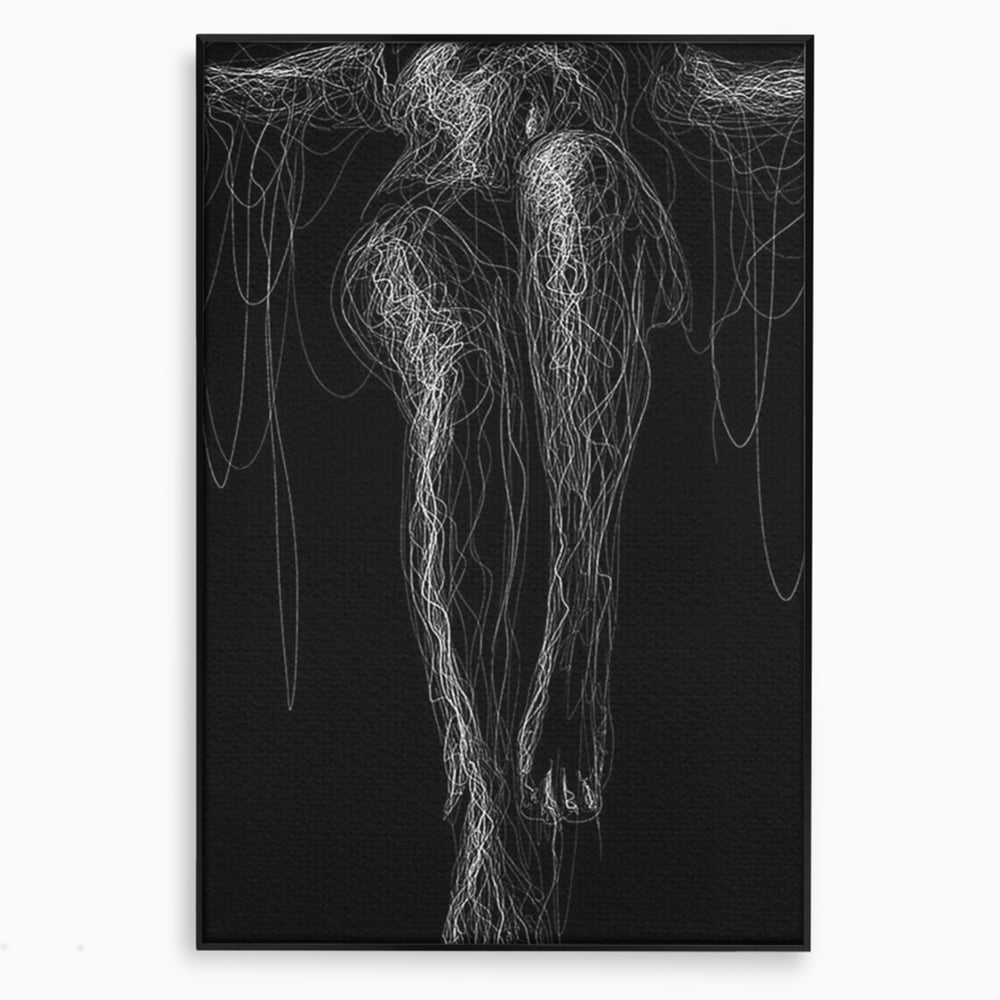 Leinwand Premium Canvas Wandkunst, LuxCanva® P1033, Himmelfahrt des Körpers, Weiß, Schwarz, Linien, Abstrakt, Abstrakt, Frau, Silhouette, Sexy, Silhouette, Umriss, Umriss, künstlerisch, Schlafzimmer, Wohnzimmer