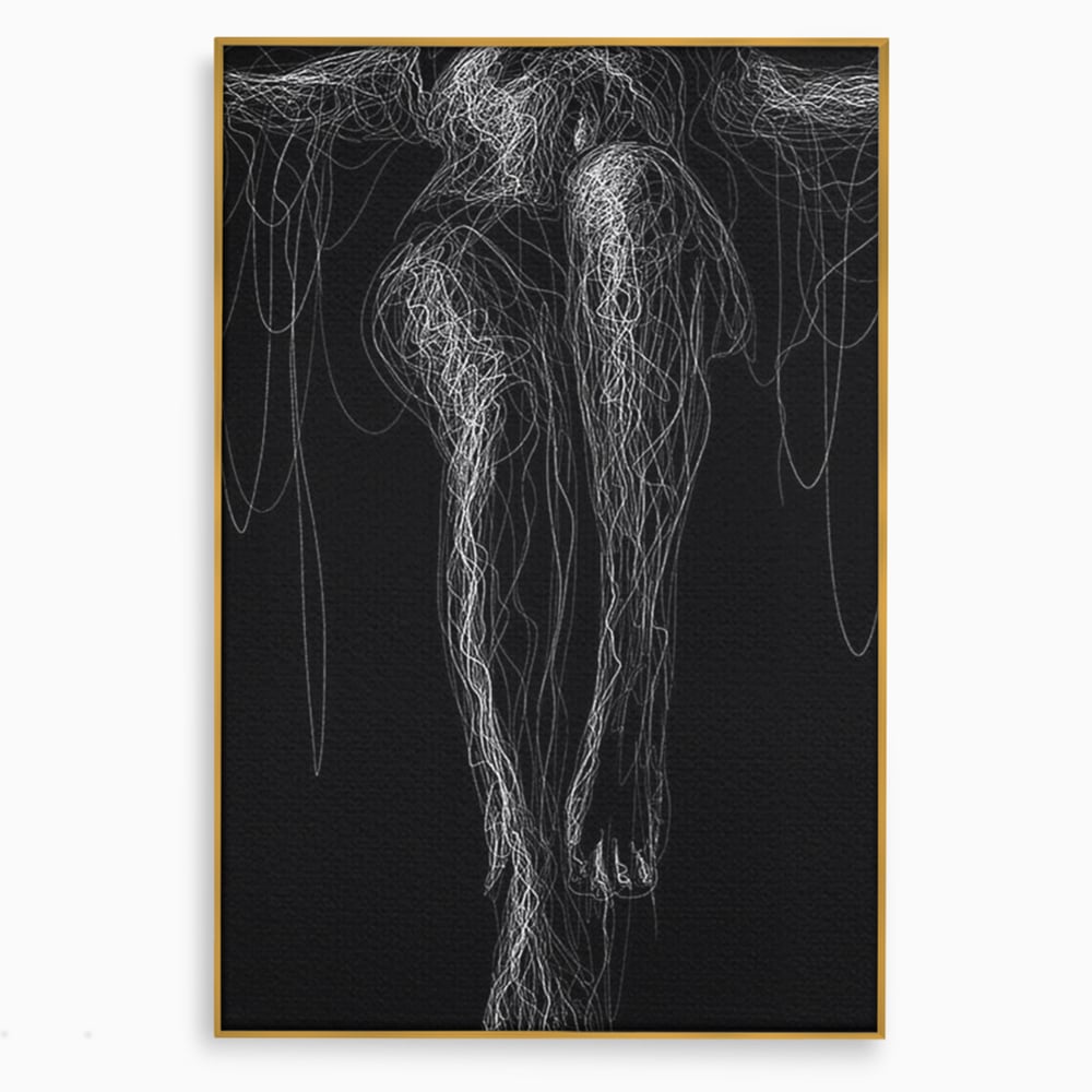 Leinwand Premium Canvas Wandkunst, LuxCanva® P1033, Himmelfahrt des Körpers, Weiß, Schwarz, Linien, Abstrakt, Abstrakt, Frau, Silhouette, Sexy, Silhouette, Umriss, Umriss, künstlerisch, Schlafzimmer, Wohnzimmer