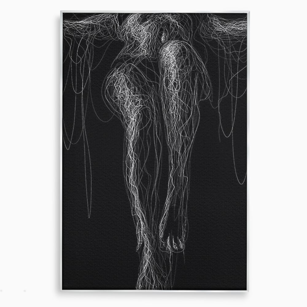 Leinwand Premium Canvas Wandkunst, LuxCanva® P1033, Himmelfahrt des Körpers, Weiß, Schwarz, Linien, Abstrakt, Abstrakt, Frau, Silhouette, Sexy, Silhouette, Umriss, Umriss, künstlerisch, Schlafzimmer, Wohnzimmer