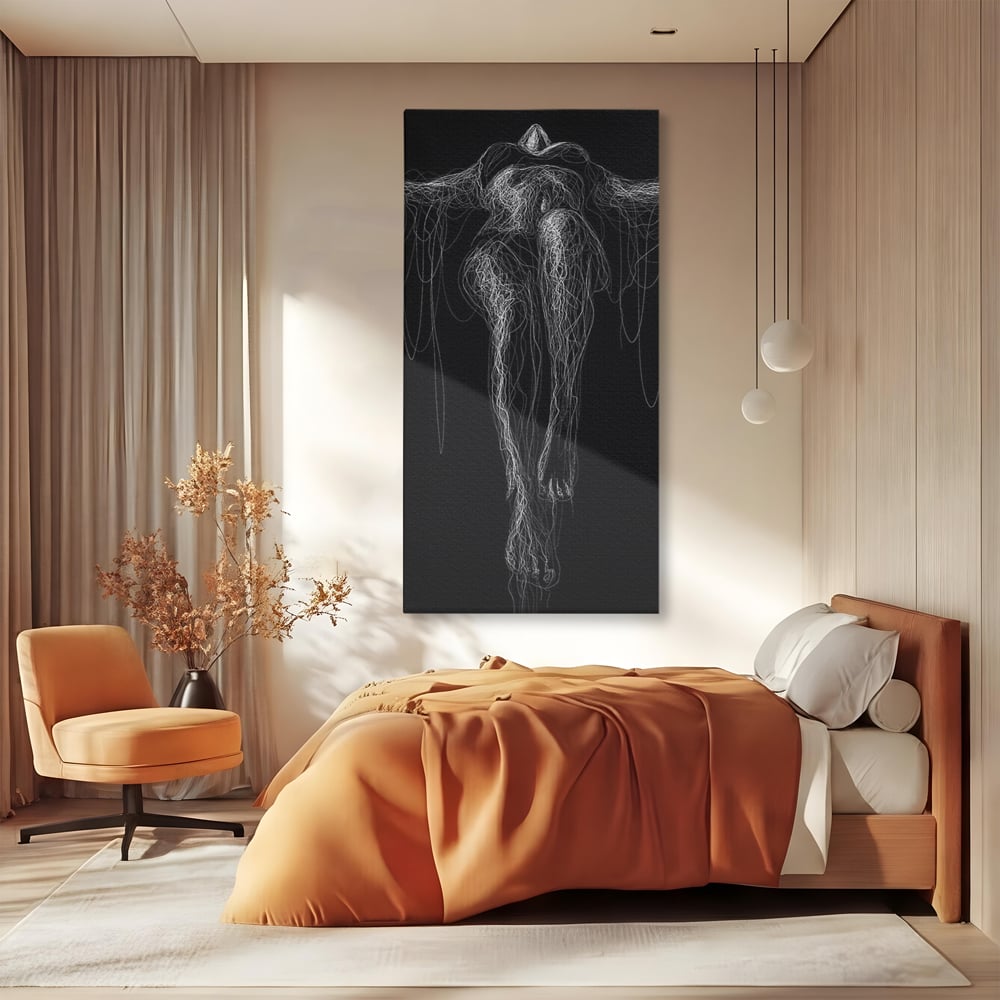 Leinwand Premium Canvas Wandkunst, LuxCanva® P1033, Himmelfahrt des Körpers, Weiß, Schwarz, Linien, Abstrakt, Abstrakt, Frau, Silhouette, Sexy, Silhouette, Umriss, Umriss, künstlerisch, Schlafzimmer, Wohnzimmer