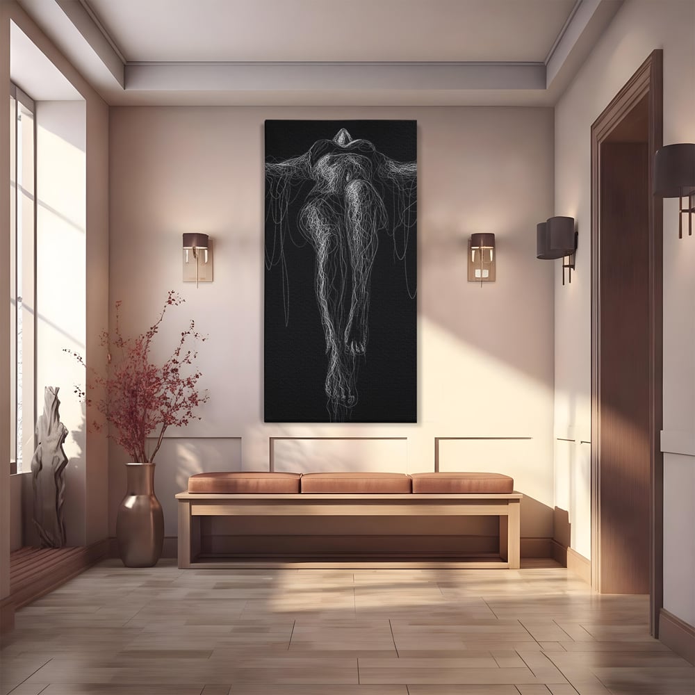 Leinwand Premium Canvas Wandkunst, LuxCanva® P1033, Himmelfahrt des Körpers, Weiß, Schwarz, Linien, Abstrakt, Abstrakt, Frau, Silhouette, Sexy, Silhouette, Umriss, Umriss, künstlerisch, Schlafzimmer, Wohnzimmer