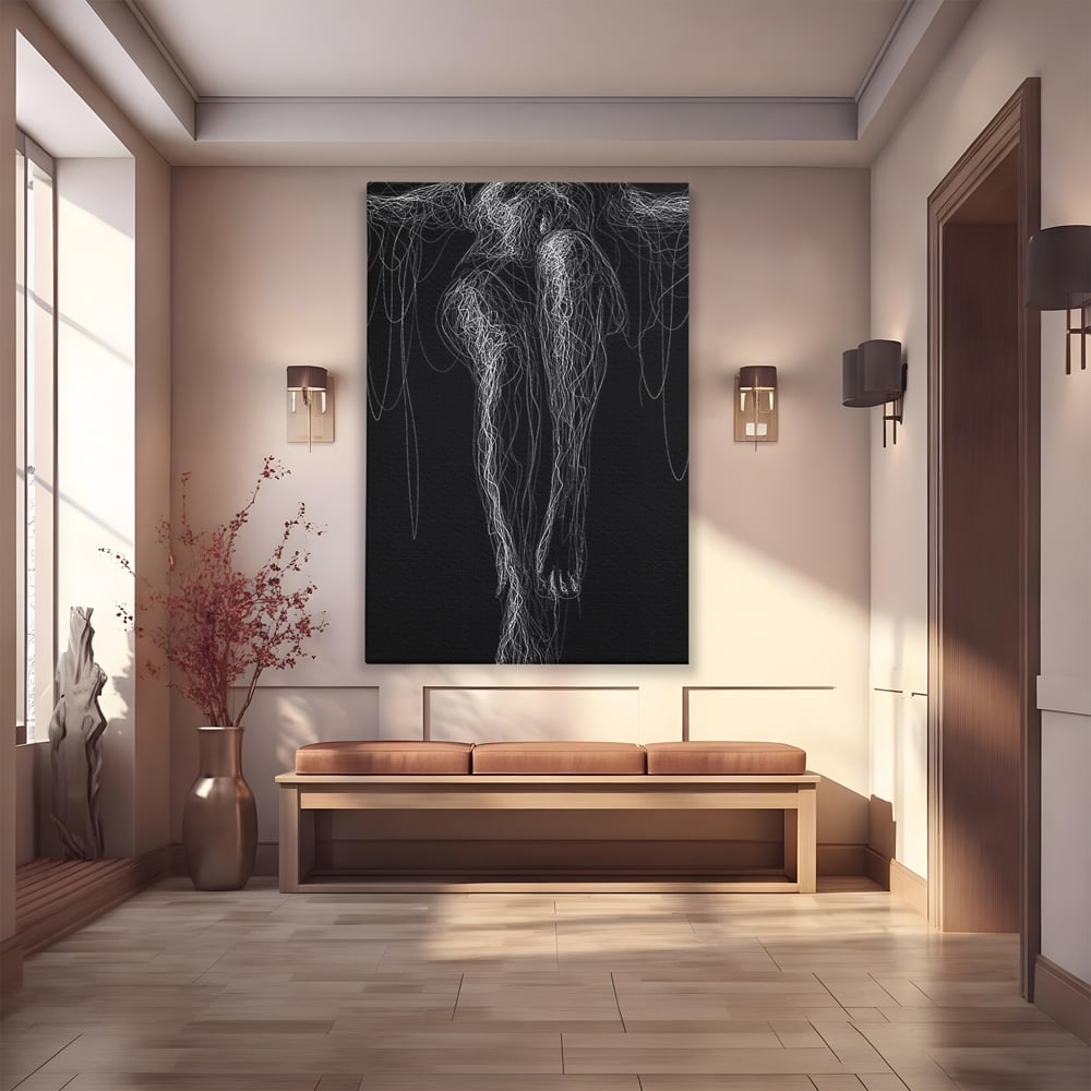 Leinwand Premium Canvas Wandkunst, LuxCanva® P1033, Himmelfahrt des Körpers, Weiß, Schwarz, Linien, Abstrakt, Abstrakt, Frau, Silhouette, Sexy, Silhouette, Umriss, Umriss, künstlerisch, Schlafzimmer, Wohnzimmer