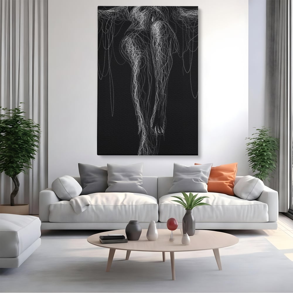 Leinwand Premium Canvas Wandkunst, LuxCanva® P1033, Himmelfahrt des Körpers, Weiß, Schwarz, Linien, Abstrakt, Abstrakt, Frau, Silhouette, Sexy, Silhouette, Umriss, Umriss, künstlerisch, Schlafzimmer, Wohnzimmer