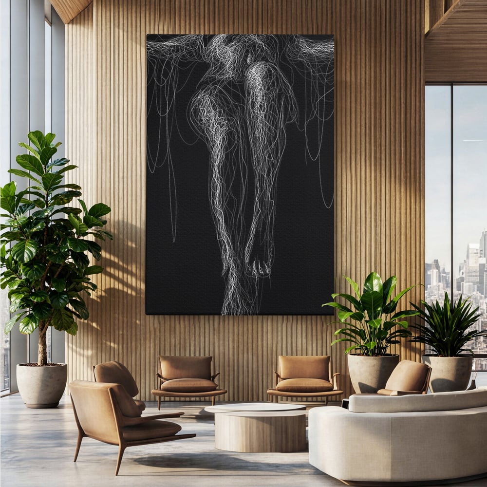 Leinwand Premium Canvas Wandkunst, LuxCanva® P1033, Himmelfahrt des Körpers, Weiß, Schwarz, Linien, Abstrakt, Abstrakt, Frau, Silhouette, Sexy, Silhouette, Umriss, Umriss, künstlerisch, Schlafzimmer, Wohnzimmer
