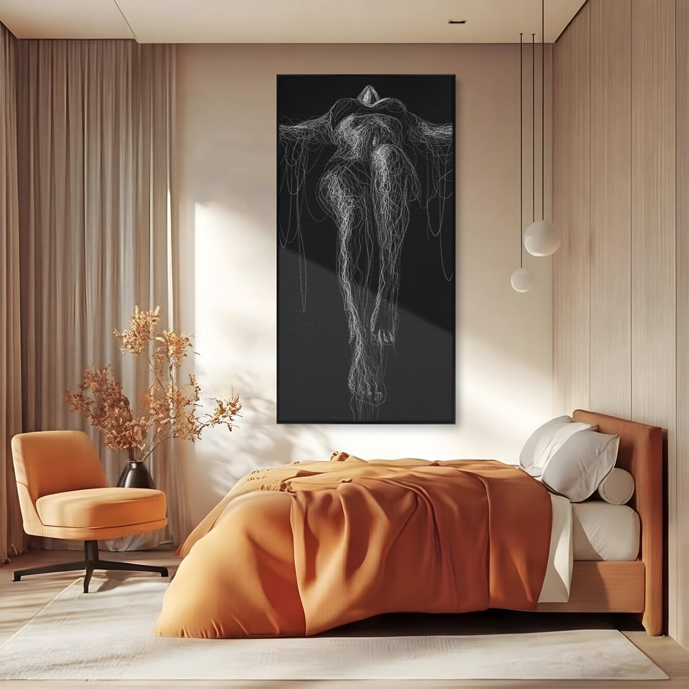 Leinwand Premium Canvas Wandkunst, LuxCanva® P1033, Himmelfahrt des Körpers, Weiß, Schwarz, Linien, Abstrakt, Abstrakt, Frau, Silhouette, Sexy, Silhouette, Umriss, Umriss, künstlerisch, Schlafzimmer, Wohnzimmer
