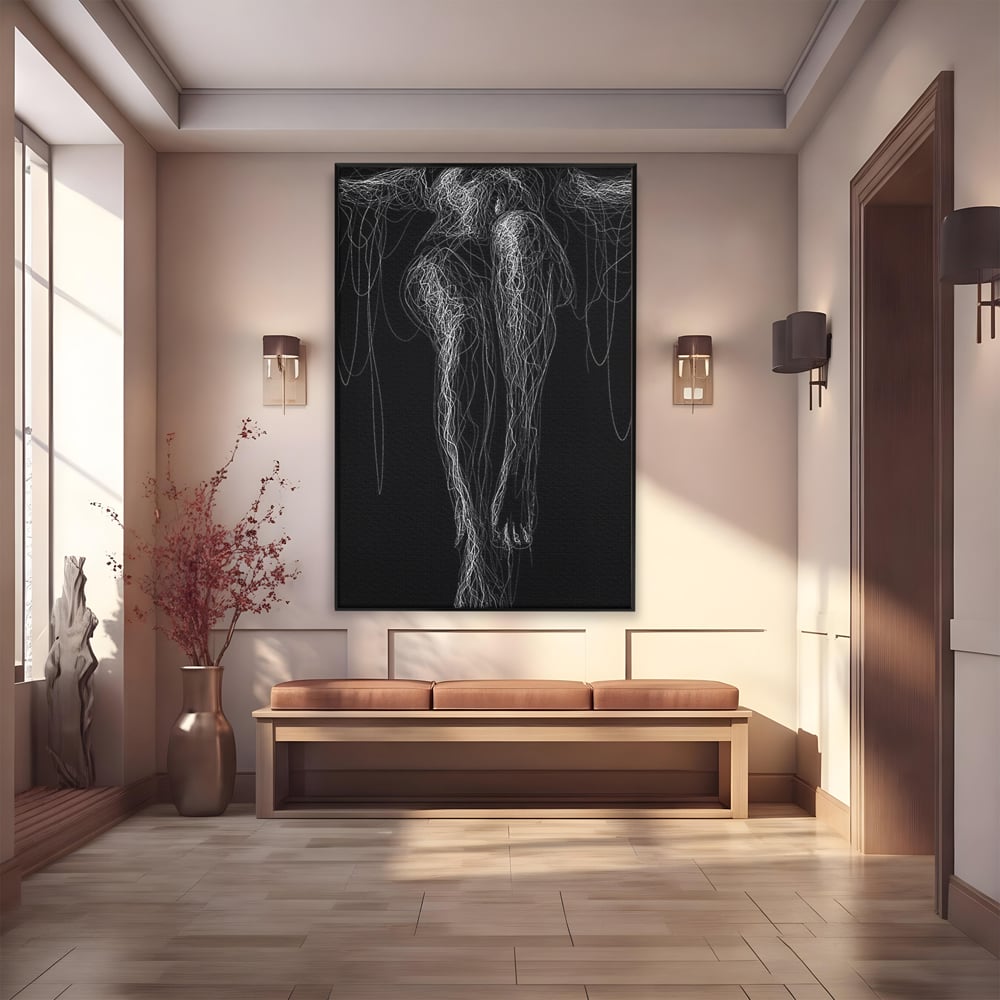 Leinwand Premium Canvas Wandkunst, LuxCanva® P1033, Himmelfahrt des Körpers, Weiß, Schwarz, Linien, Abstrakt, Abstrakt, Frau, Silhouette, Sexy, Silhouette, Umriss, Umriss, künstlerisch, Schlafzimmer, Wohnzimmer
