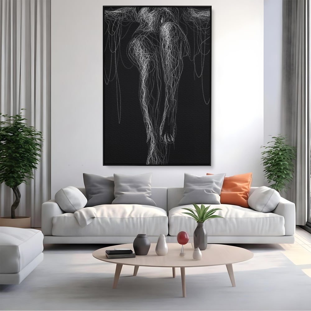 Leinwand Premium Canvas Wandkunst, LuxCanva® P1033, Himmelfahrt des Körpers, Weiß, Schwarz, Linien, Abstrakt, Abstrakt, Frau, Silhouette, Sexy, Silhouette, Umriss, Umriss, künstlerisch, Schlafzimmer, Wohnzimmer