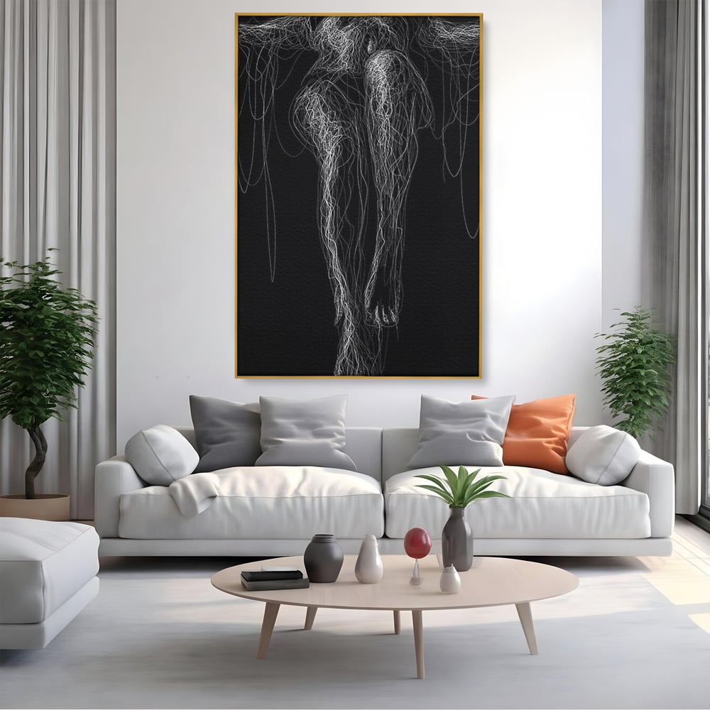 Leinwand Premium Canvas Wandkunst, LuxCanva® P1033, Himmelfahrt des Körpers, Weiß, Schwarz, Linien, Abstrakt, Abstrakt, Frau, Silhouette, Sexy, Silhouette, Umriss, Umriss, künstlerisch, Schlafzimmer, Wohnzimmer