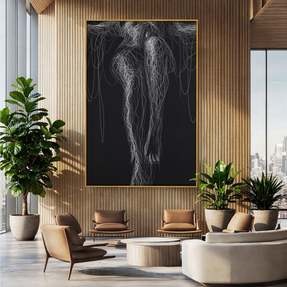 Leinwand Premium Canvas Wandkunst, LuxCanva® P1033, Himmelfahrt des Körpers, Weiß, Schwarz, Linien, Abstrakt, Abstrakt, Frau, Silhouette, Sexy, Silhouette, Umriss, Umriss, künstlerisch, Schlafzimmer, Wohnzimmer