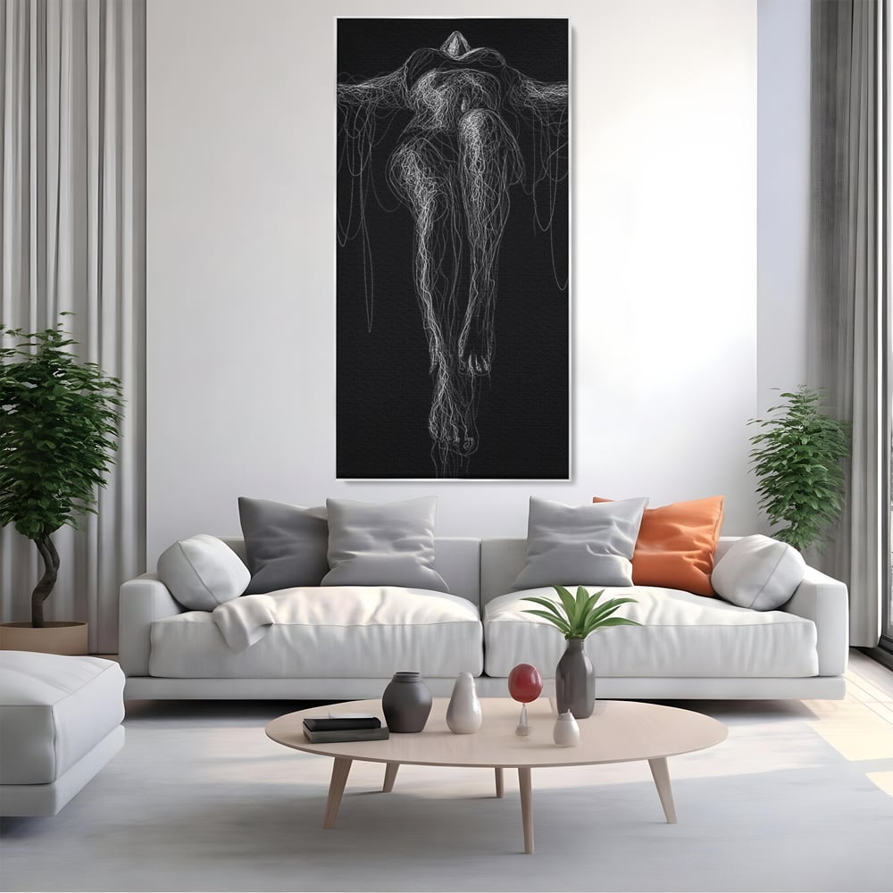 Leinwand Premium Canvas Wandkunst, LuxCanva® P1033, Himmelfahrt des Körpers, Weiß, Schwarz, Linien, Abstrakt, Abstrakt, Frau, Silhouette, Sexy, Silhouette, Umriss, Umriss, künstlerisch, Schlafzimmer, Wohnzimmer