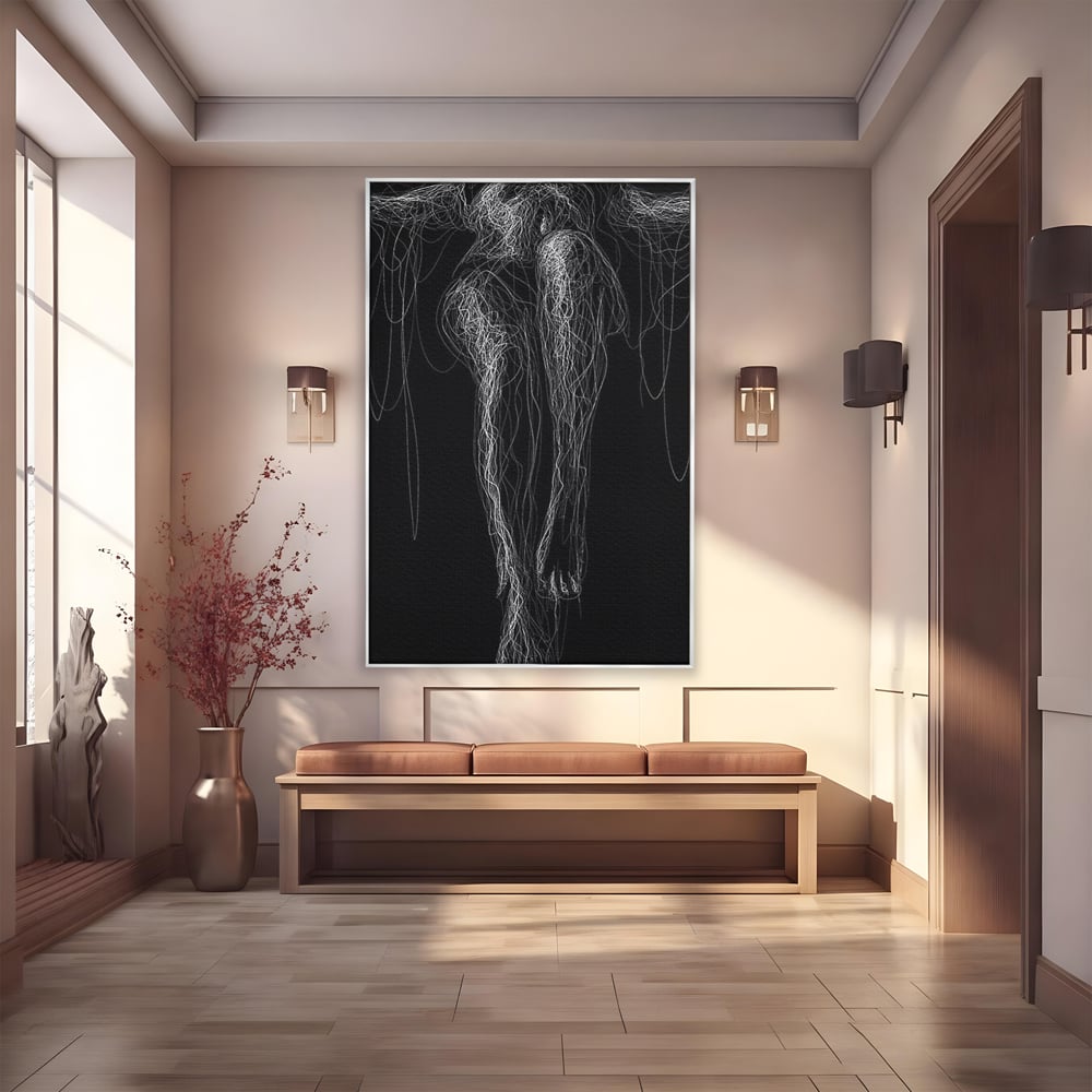 Leinwand Premium Canvas Wandkunst, LuxCanva® P1033, Himmelfahrt des Körpers, Weiß, Schwarz, Linien, Abstrakt, Abstrakt, Frau, Silhouette, Sexy, Silhouette, Umriss, Umriss, künstlerisch, Schlafzimmer, Wohnzimmer