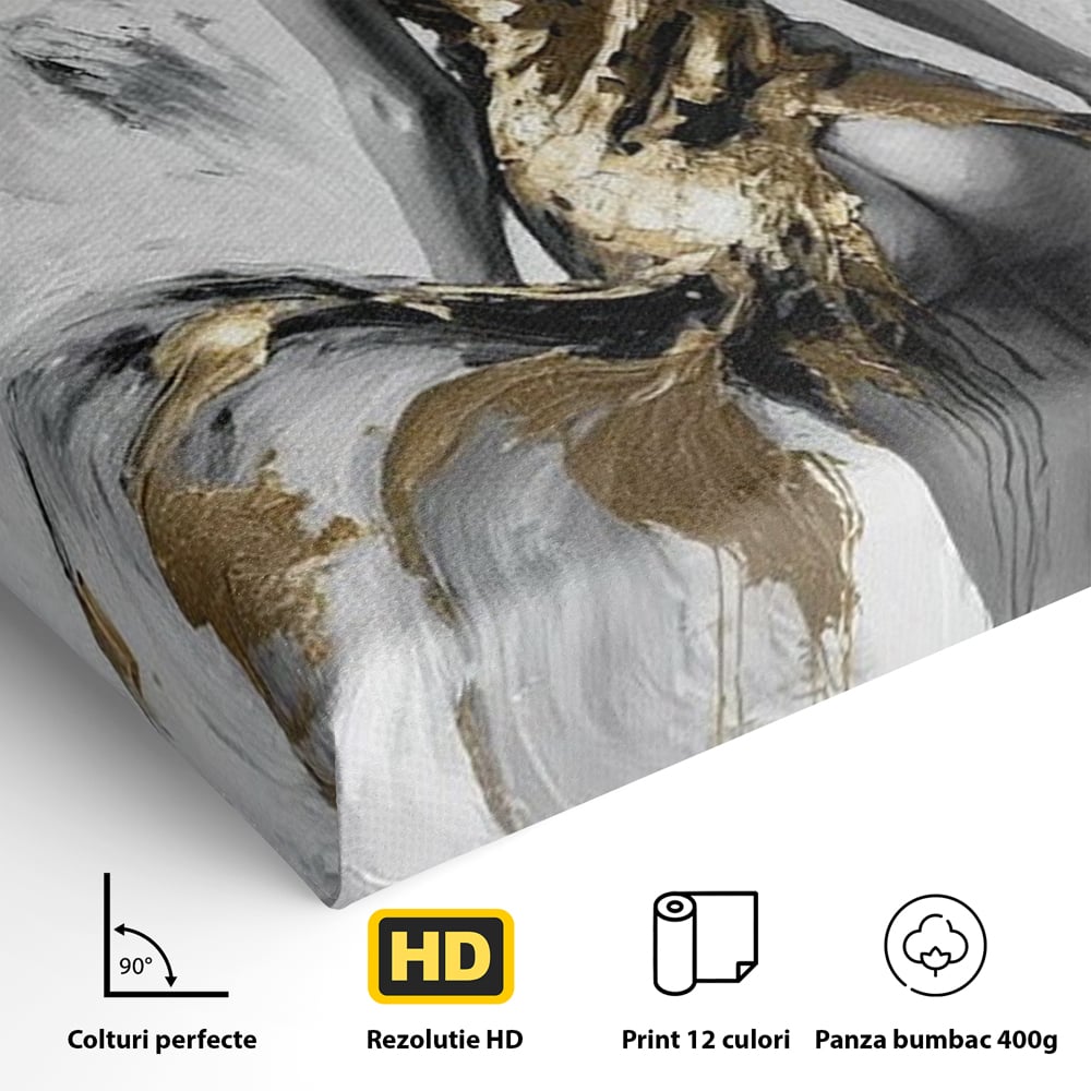 Leinwand Premium Canvas Wandkunst, LuxCanva® P1034, Leidenschaftliche Wende, Gold, Weiblich, Sexy, Silhouette, Silhouette, Körper, Elegant, Verführerisch, Weiß, Schwarz, Schlafzimmer, Wohnzimmer