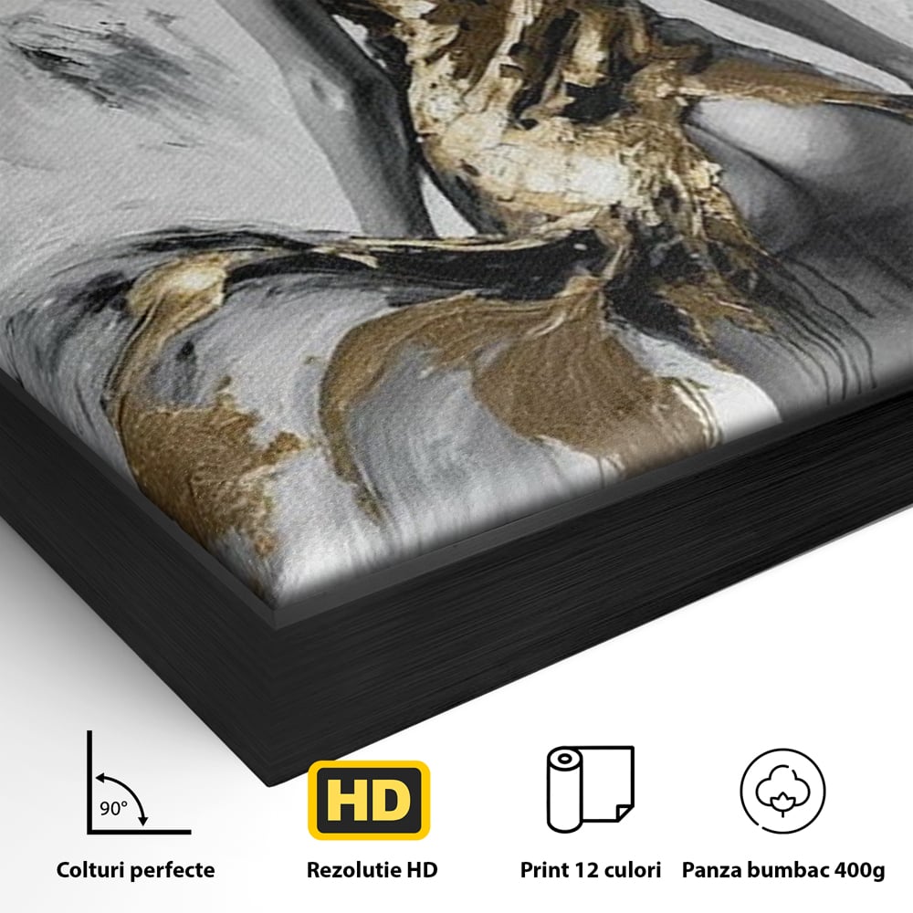 Leinwand Premium Canvas Wandkunst, LuxCanva® P1034, Leidenschaftliche Wende, Gold, Weiblich, Sexy, Silhouette, Silhouette, Körper, Elegant, Verführerisch, Weiß, Schwarz, Schlafzimmer, Wohnzimmer