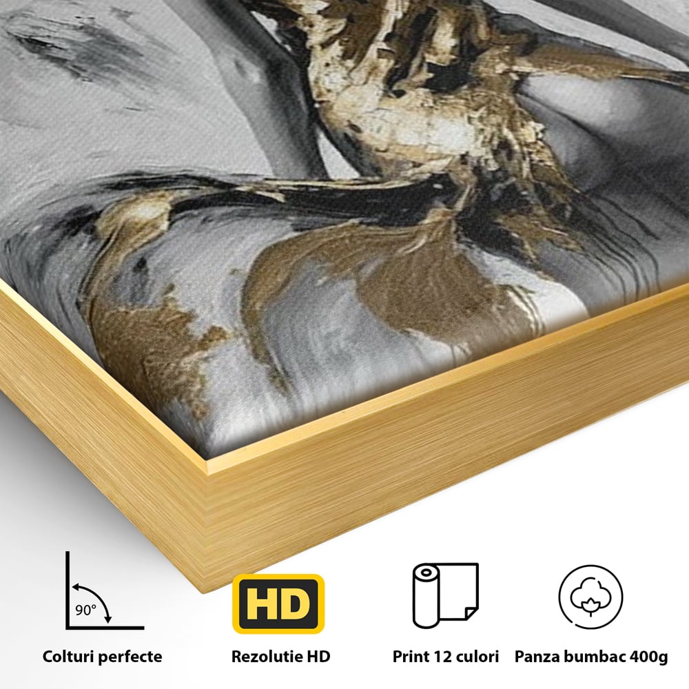 Leinwand Premium Canvas Wandkunst, LuxCanva® P1034, Leidenschaftliche Wende, Gold, Weiblich, Sexy, Silhouette, Silhouette, Körper, Elegant, Verführerisch, Weiß, Schwarz, Schlafzimmer, Wohnzimmer