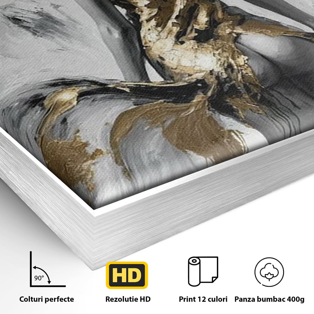 Leinwand Premium Canvas Wandkunst, LuxCanva® P1034, Leidenschaftliche Wende, Gold, Weiblich, Sexy, Silhouette, Silhouette, Körper, Elegant, Verführerisch, Weiß, Schwarz, Schlafzimmer, Wohnzimmer