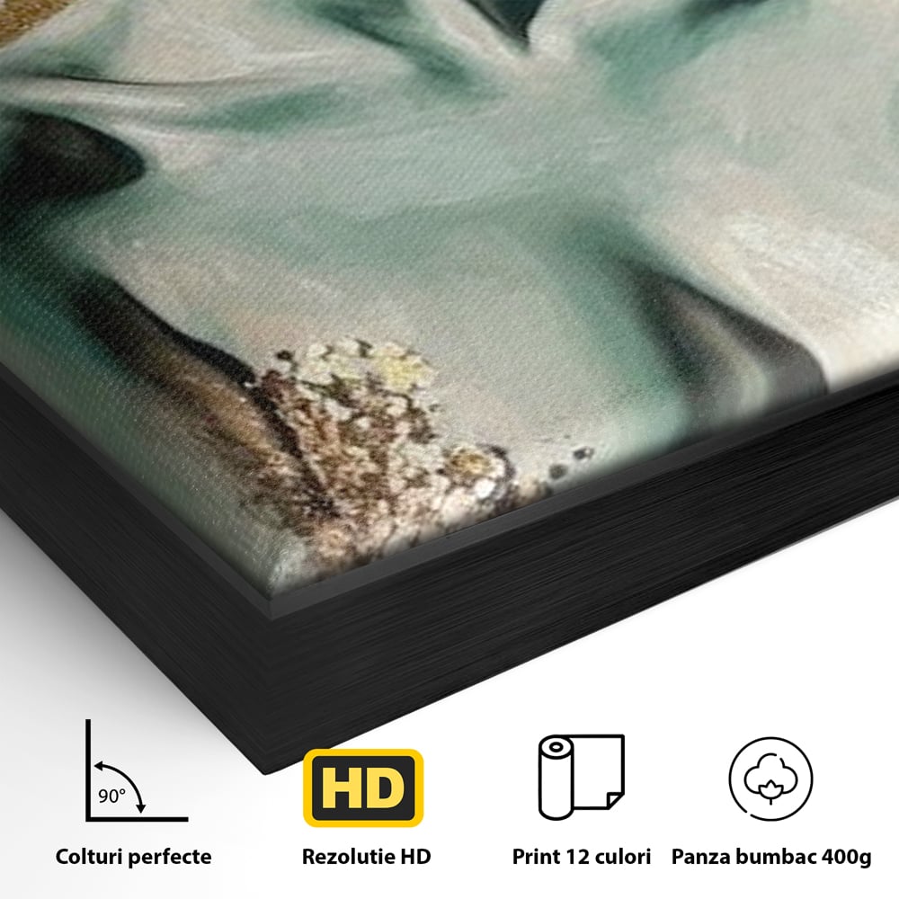 Tablou Canvas Premium, LuxCanva® P1036, Dorinta Inflorita, Floare, Roz, Trandafir, Auriu, Pastel, Femeie, Sexy, Finete, Dormitor, Living