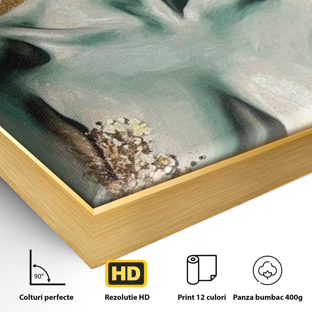Tablou Canvas Premium, LuxCanva® P1036, Dorinta Inflorita, Floare, Roz, Trandafir, Auriu, Pastel, Femeie, Sexy, Finete, Dormitor, Living