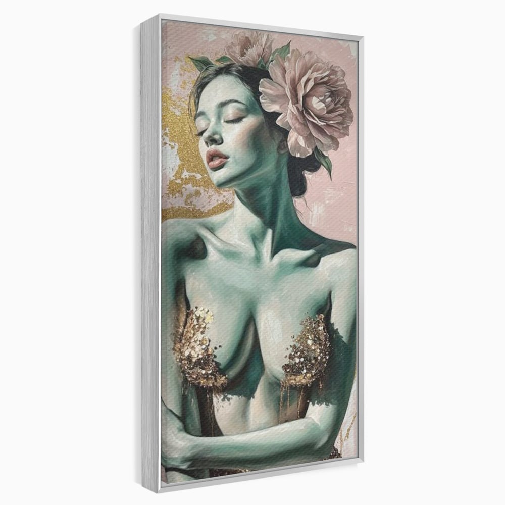 Tablou Canvas Premium, LuxCanva® P1036, Dorinta Inflorita, Floare, Roz, Trandafir, Auriu, Pastel, Femeie, Sexy, Finete, Dormitor, Living