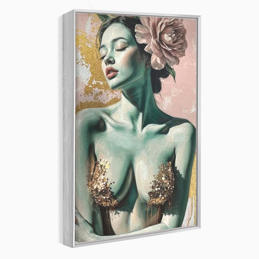 Tablou Canvas Premium, LuxCanva® P1036, Dorinta Inflorita, Floare, Roz, Trandafir, Auriu, Pastel, Femeie, Sexy, Finete, Dormitor, Living