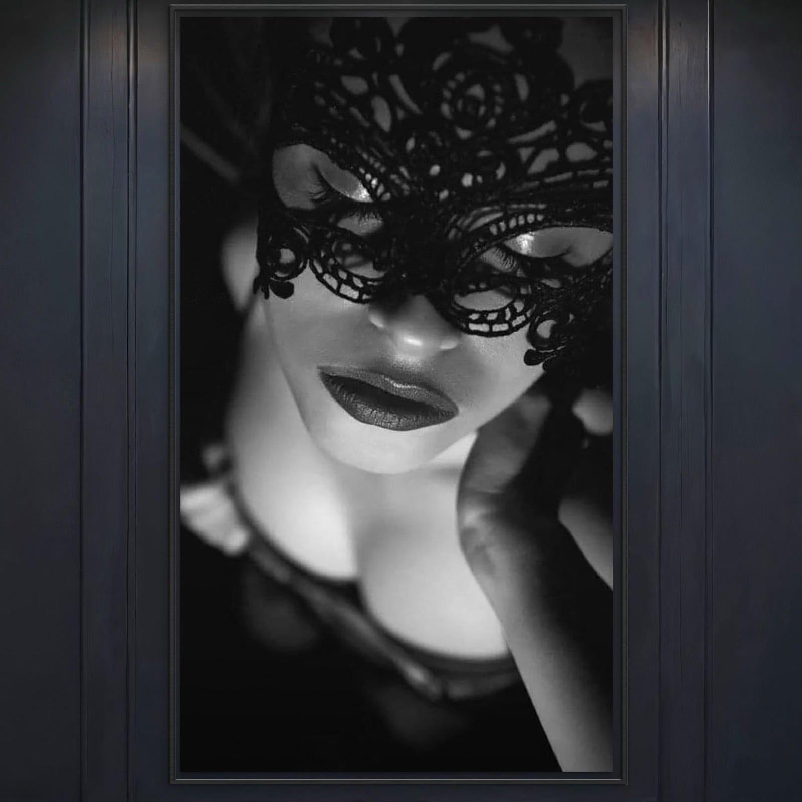 Leinwand Premium Leinwandbilder, LuxCanva® P1037, Passion Maske, Maske, Maske, Spitze, Schwarz, Monochrom, Sinnlichkeit, Leidenschaft, Schönheit, verführerisch, verführerisch, Mysterium, Drama, Wohnen, Schlafzimmer