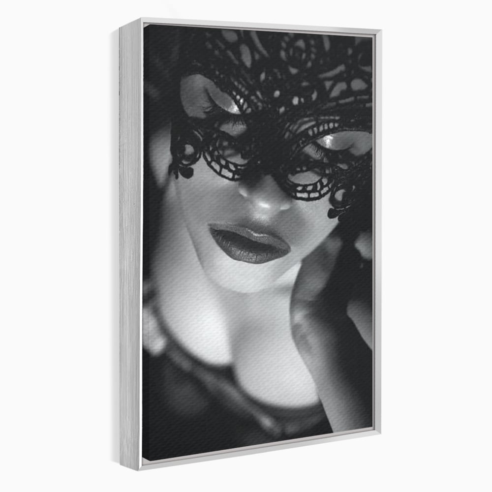 Tablou Canvas Premium, LuxCanva® P1037, Masca Pasională, Masca, Dantela, Negru, Monocrom, Senzualitate, Pasiune, Frumusete, Seducator, Mister, Dramatism, Living, Dormitor