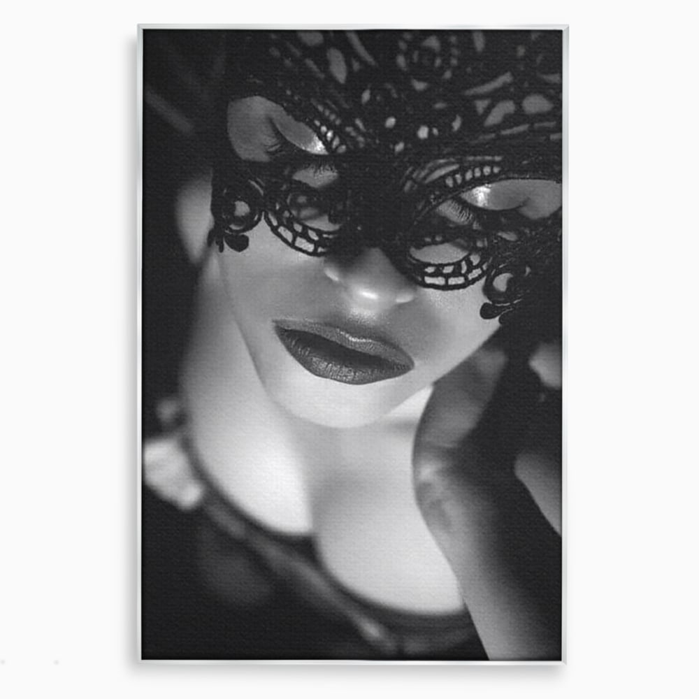 Tablou Canvas Premium, LuxCanva® P1037, Masca Pasională, Masca, Dantela, Negru, Monocrom, Senzualitate, Pasiune, Frumusete, Seducator, Mister, Dramatism, Living, Dormitor