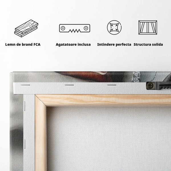 Tablou Canvas Premium, LuxCanva® P1038, Între Puritate și Păcat, Masca, Dantela, Alb, Mar, Rosu, Pacat, Inocenta, Dorinta, Privire, Fior, Tentatie, Fruct, Interzis, Living, Dormitor