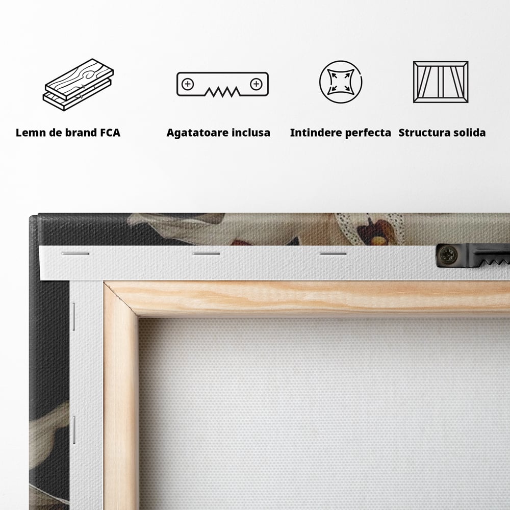 Tablou Canvas Premium, LuxCanva® P1039, Femeia-Orhidee, Inflorire, Petale, Ivoir, Negru, Buze, Rosu, Frumusete, Fashion, Eleganta, Exotism, Luxurios, Enigmatic, Vis, Living, Dormitor