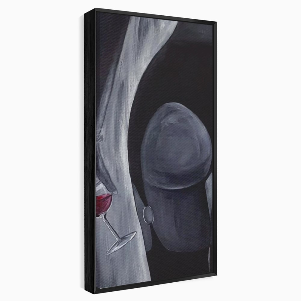 Tablou Canvas Premium, LuxCanva® P1040, Liniște cu Aroma de Vin, Pahar, Bautura, Vin, Rosu, Noapte, Umbra, Negru, Gri, Spate, Piele, Femeie, Dorinta, Pasiune, Sexy, Living, Dormitor