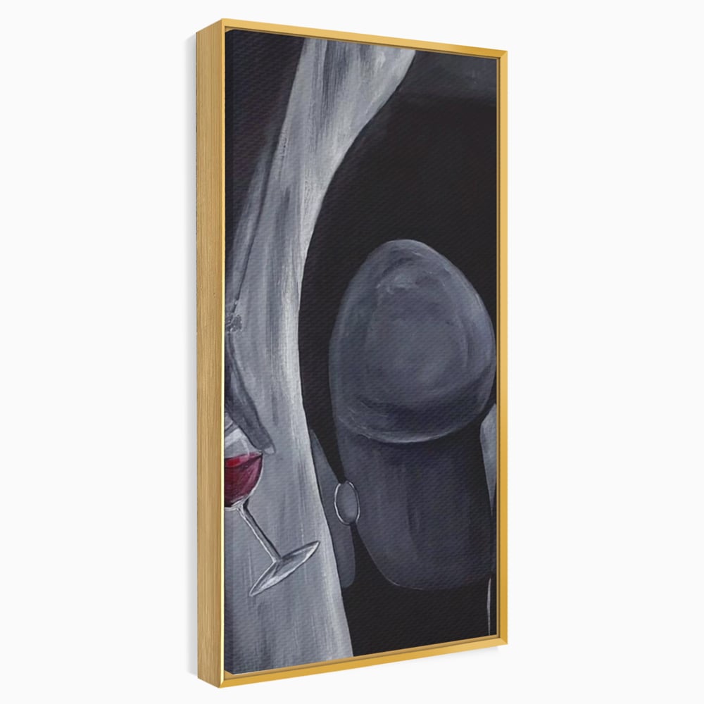Tablou Canvas Premium, LuxCanva® P1040, Liniște cu Aroma de Vin, Pahar, Bautura, Vin, Rosu, Noapte, Umbra, Negru, Gri, Spate, Piele, Femeie, Dorinta, Pasiune, Sexy, Living, Dormitor