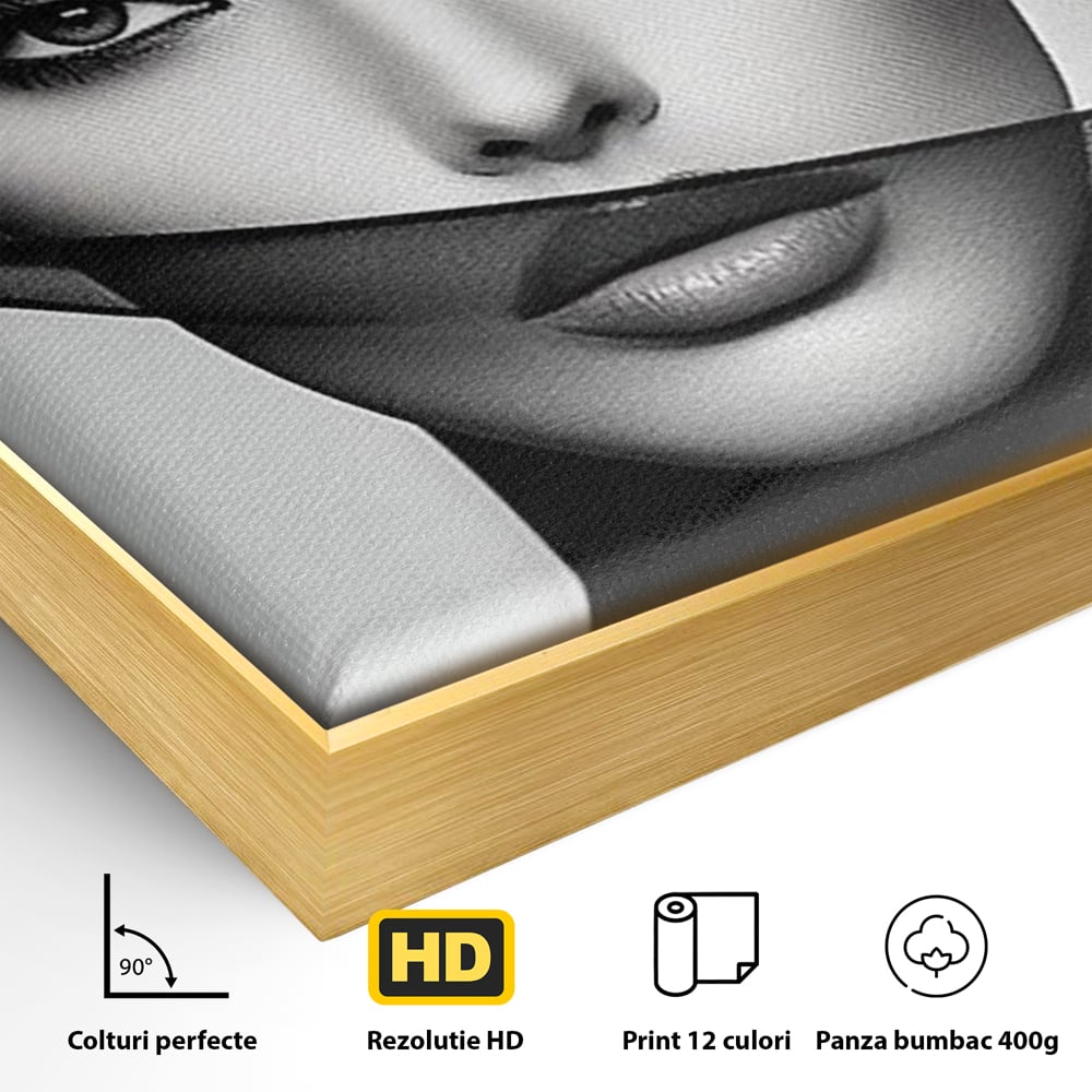 Tablou Canvas Premium, LuxCanva® P1042, Voalul Care Dezvaluie, Voal, Negru, Privire, Ascuns, Feminitate, Minimalism, Tacere, Gratie, Intunecat, Dorinta, Frumusete, Living, Dormitor