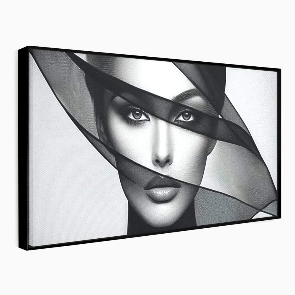Tablou Canvas Premium, LuxCanva® P1042, Voalul Care Dezvaluie, Voal, Negru, Privire, Ascuns, Feminitate, Minimalism, Tacere, Gratie, Intunecat, Dorinta, Frumusete, Living, Dormitor