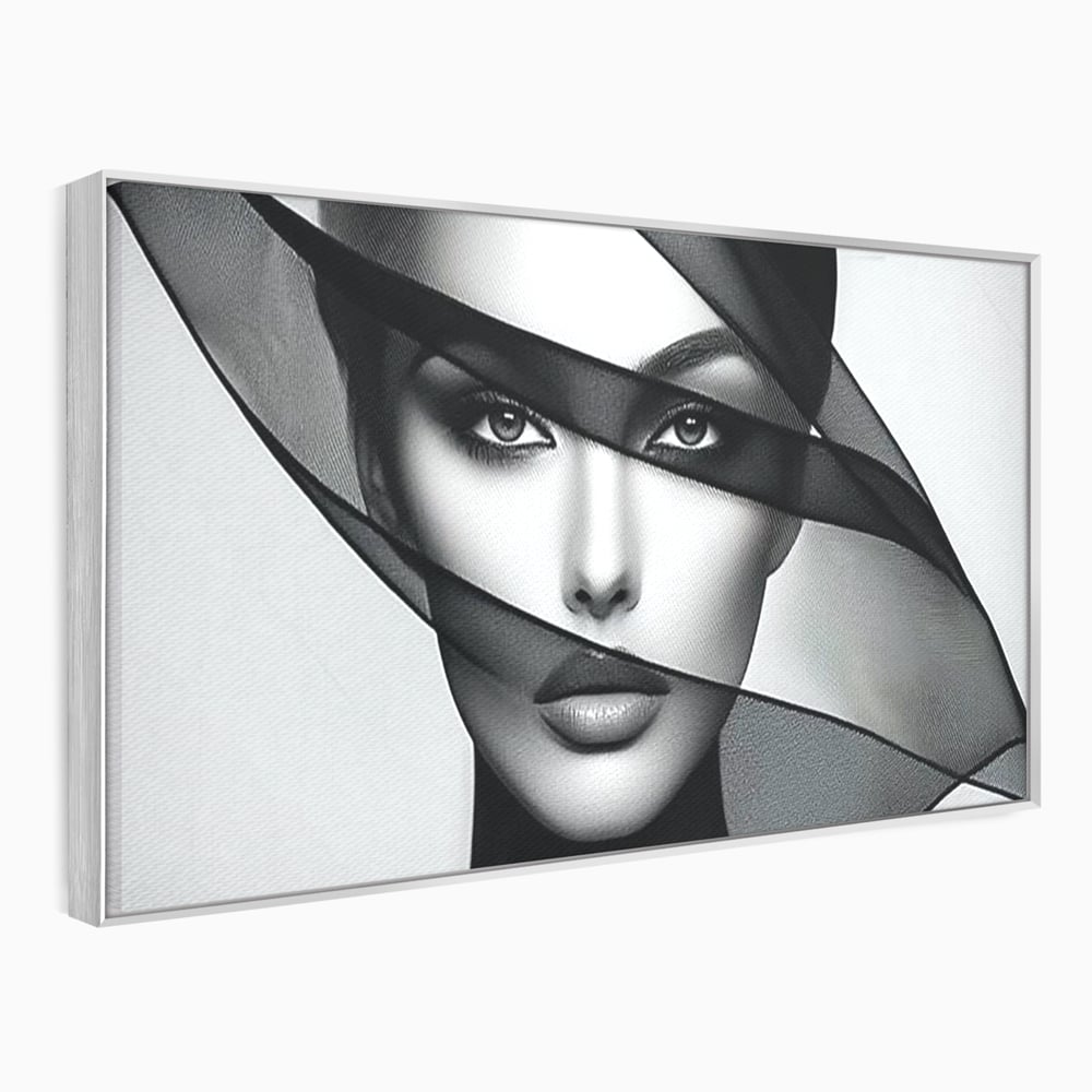 Tablou Canvas Premium, LuxCanva® P1042, Voalul Care Dezvaluie, Voal, Negru, Privire, Ascuns, Feminitate, Minimalism, Tacere, Gratie, Intunecat, Dorinta, Frumusete, Living, Dormitor