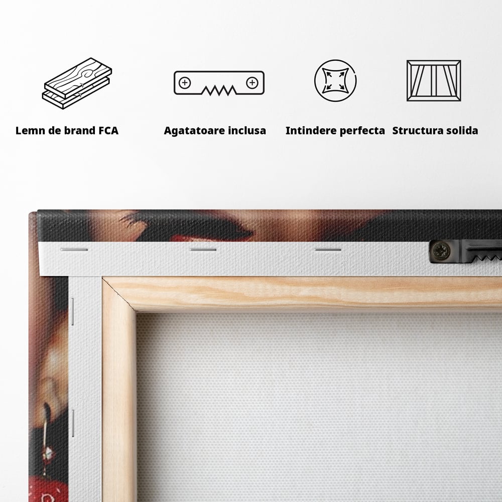 Tablou Canvas Premium, LuxCanva® P1044, Sarutul Capsunii, Sarut, Tentatie, Rosie, Buze, Fruct, Capsuna, Aroma, Gust, Seductie, Glam, Provocator, Senzualitate, Living, Dormitor