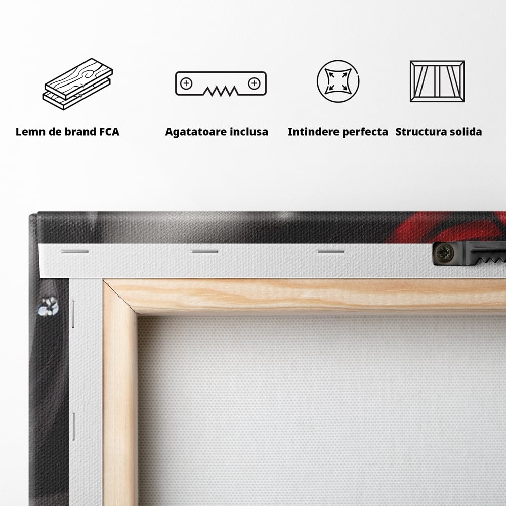 Tablou Canvas Premium, LuxCanva® P1045, Doamna cu Trandafiri, Sarut, Tacere, Palarie, Liniste, Ascultare, Diva, Senzualitate, Eclipsa, Rosu, Negru, Glamour, Living, Dormitor