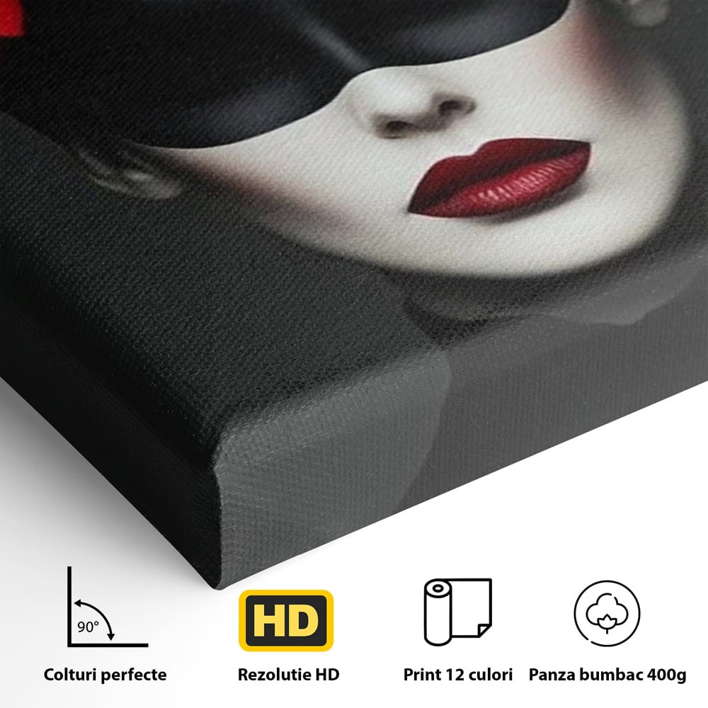 Tablou Canvas Premium, LuxCanva® P1046, Imparateasa in Negru si Rosu, Regina, Intunecat, Rosu, Coroana, Flori, Regal, Dramatic, Masca, Feminitate, Iubire, Living, Dormitor