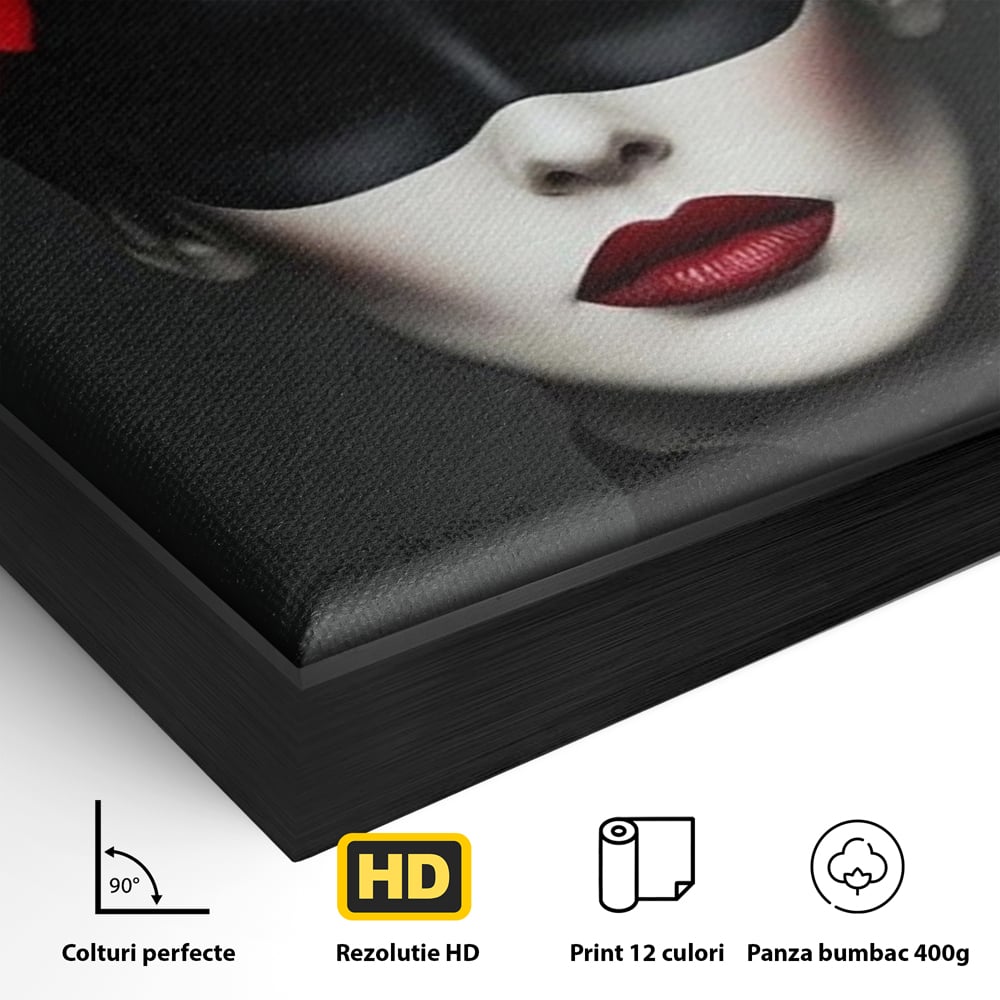 Tablou Canvas Premium, LuxCanva® P1046, Imparateasa in Negru si Rosu, Regina, Intunecat, Rosu, Coroana, Flori, Regal, Dramatic, Masca, Feminitate, Iubire, Living, Dormitor